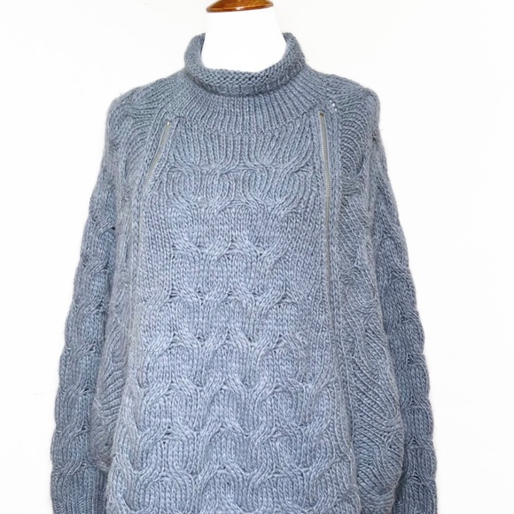 SOLD-Free People Zippered Chunky Slouchy Dolman Sleeve Cable Knit Sweater - Picture 7 of 10